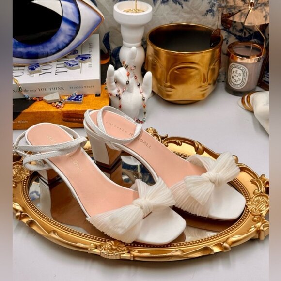 🆕 LOEFFLER RANDALL 🧿 NWOT Kimora White Pleated Bow Heel, Sz 6.5 - Picture 3 of 16